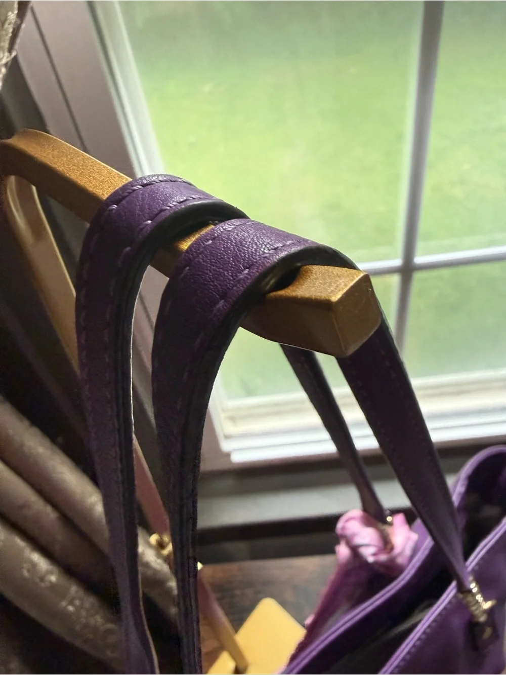 Michael Kors Purple Leather Tote Bag with Pink Scarf Accent - Picture 7 of 9